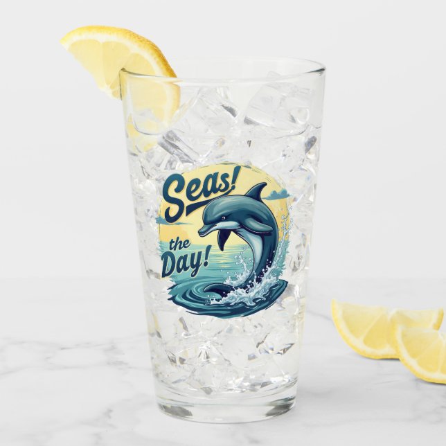 Seas the Day Retro Dolphin Ocean Ästhetik Glas (Vorderseite Ice)