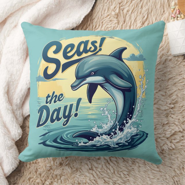Seas the Day Retro Dolphin Ocean Ästhetik Kissen (Decke)