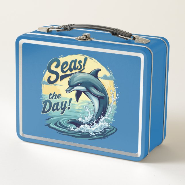 Seas the Day Retro Dolphin Ocean Ästhetik Metall Brotdose (Vorderseite)
