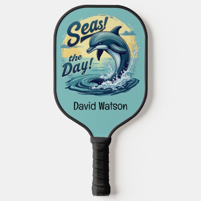 Seas the Day Retro Dolphin Ocean Ästhetik Pickleball Schläger (Vorderseite)