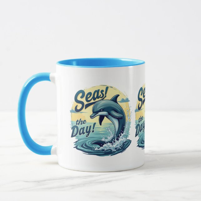 Seas the Day Retro Dolphin Ocean Ästhetik Tasse (Links)
