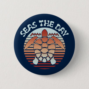 Seas The Day   Summer Vibes Turtle Button
