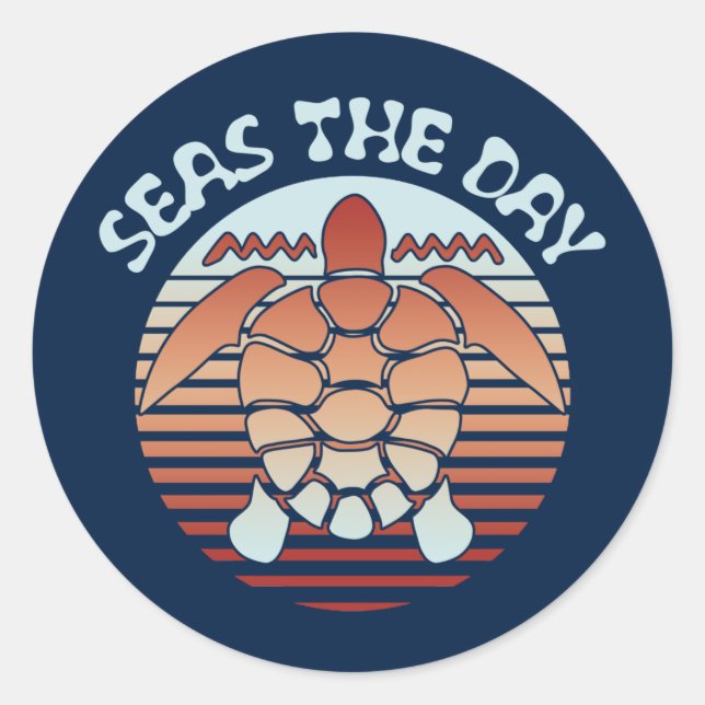 Seas The Day | Summer Vibes Turtle Runder Aufkleber (Vorderseite)