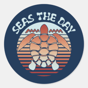 Seas The Day   Summer Vibes Turtle Runder Aufkleber