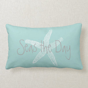 Seas the Day Vintag Starfish Sea Glass Blue Lendenkissen