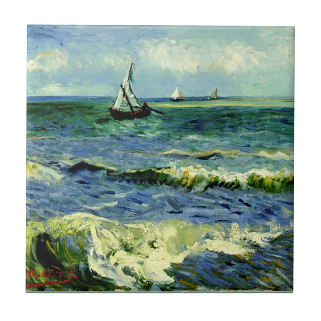 Seascape at Saintes-Maries by van Gogh Fliese (Vorderseite)