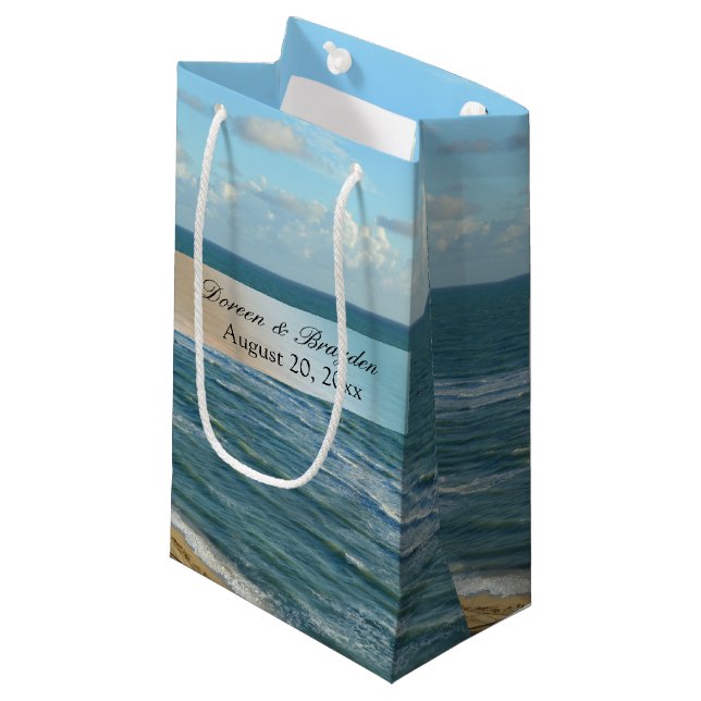Seascape Beach Hochzeit Blue Ocean Kleine Geschenktüte (Vorderseite Schrägansicht)