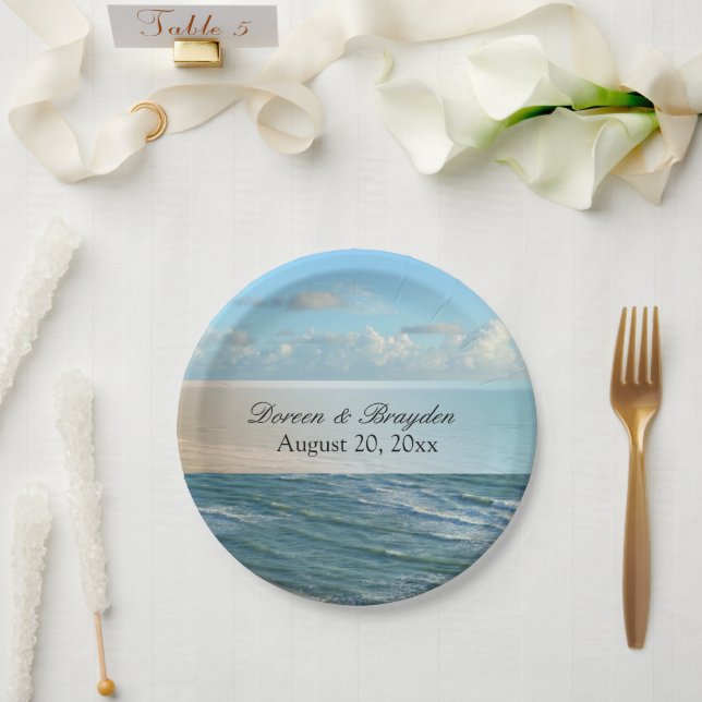 Seascape Beach Hochzeit Blue Ocean Pappteller (Hochzeit)