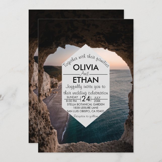 Seascape Beach Seaside Wedding Einladung (Vorne/Hinten)