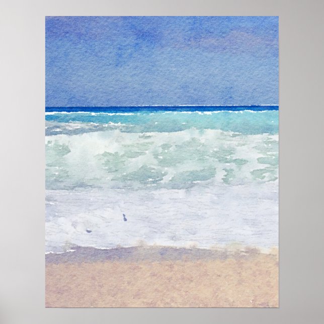 Seascape Beach und Waves Wasserfarbe Poster (Vorne)