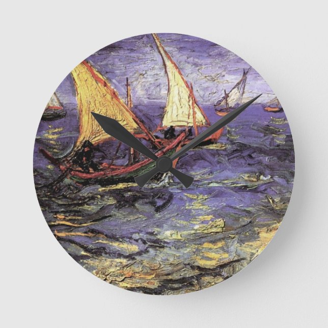 Seascape bei Saintes Maries von Vincent van Gogh Runde Wanduhr (Vorderseite)