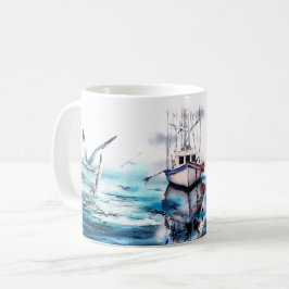 Seascape Boat Birds Kaffeetasse