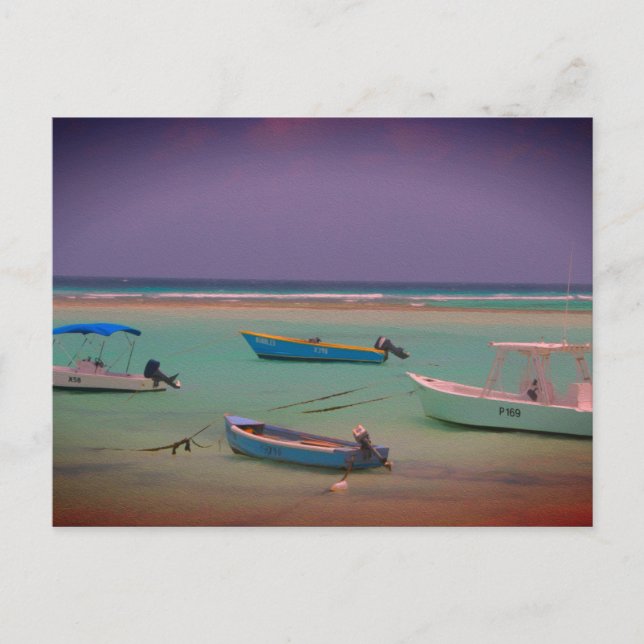 Seascape Boote in Erholung Oistins Beach Barbados Postkarte (Vorderseite)
