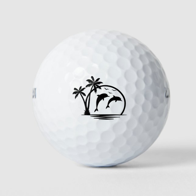 Seascape Dolphin Jumping Palm Tree Ozean Golfball (Vorderseite)