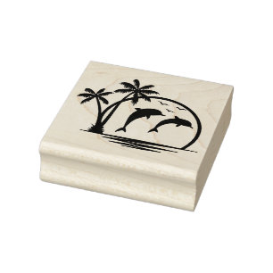 Seascape Dolphin Jumping Palm Tree Ozean Gummistempel