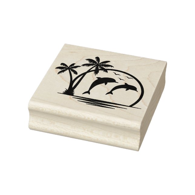Seascape Dolphin Jumping Palm Tree Ozean Gummistempel (Stempel)
