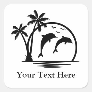 Seascape Dolphin Jumping Palm Tree Ozean Quadratischer Aufkleber