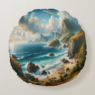 Seascape Gemälde Strand mit Klippen Rundes Kissen