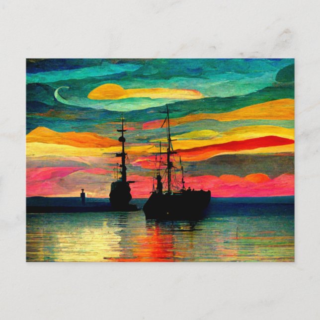 Seascape inspiriert von Kandinsky und Paul Klee Postkarte (Vorderseite)