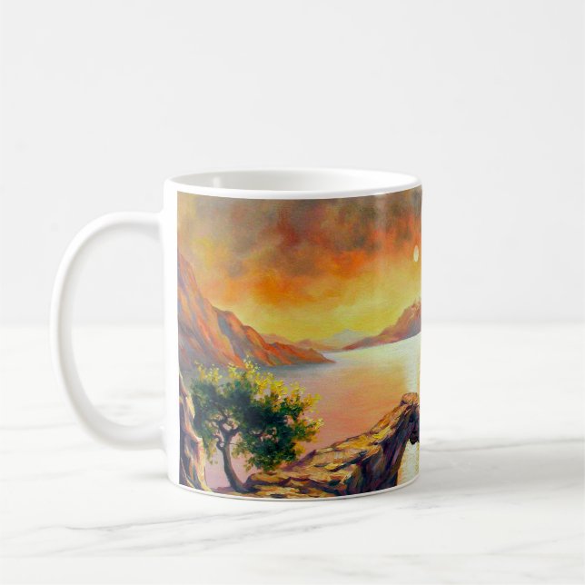 Seascape mit dem Ausbruch des Vulkans, Öl auf  Kaffeetasse (Links)