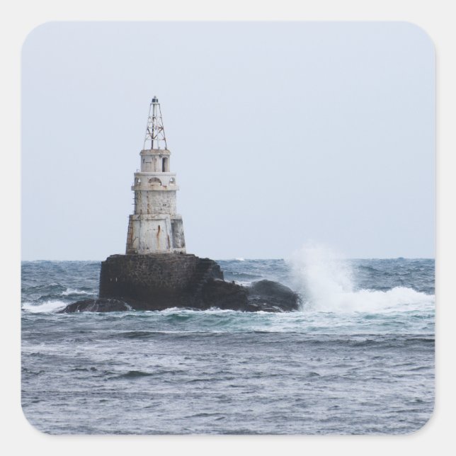 Seascape mit Leuchtturm Quadratischer Aufkleber (Vorderseite)