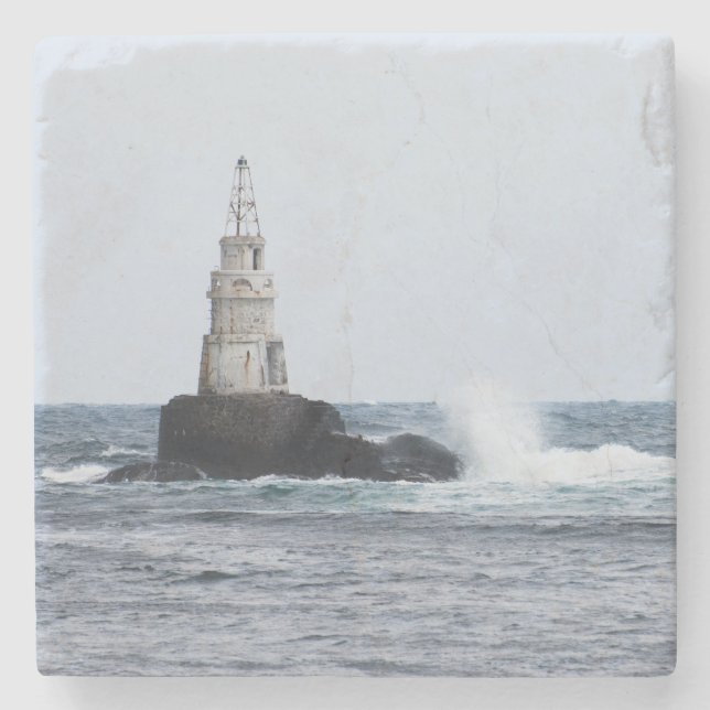 Seascape mit Leuchtturm Steinuntersetzer (Vorderseite)