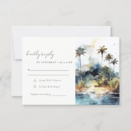 Seascape Palm Tree Island Wasserfarbenhochzeit RSVP Karte