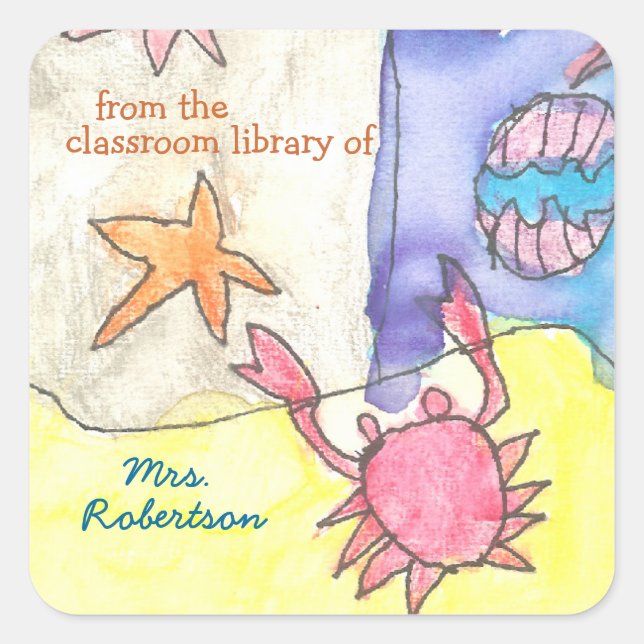 Seascape personalized teacher gift bookplate quadratischer aufkleber (Vorderseite)