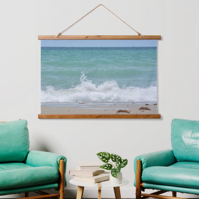 Seascape Splashashing Ocean Waves Foto Wandteppich Mit Holzrahmen (Wohnzimmer)