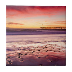 Seascape und Pier bei Sonnenuntergang, CA Fliese