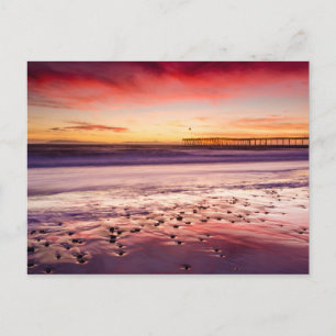 Seascape und Pier bei Sonnenuntergang, CA Postkarte