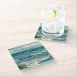 Seascape | Vincent van Gogh Glasuntersetzer<br><div class="desc">Seascape in der Nähe von Les Saintes-Maries-de-la-Mer (1888) von dem niederländischen Postimpressionisten Vincent Van Gogh. Original-Kunstwerk ist ein Ölgemälde auf der Leinwand,  das ein Boot auf einem abstrakten blauen Ozean darstellt. Verwenden Sie die Entwurfstools,  um einen benutzerdefinierten Text hinzuzufügen oder das Bild zu personalisieren.</div>