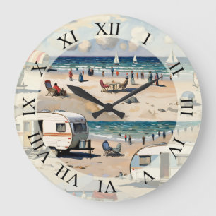 Seascape, Vintage Karawane am Strand Große Wanduhr