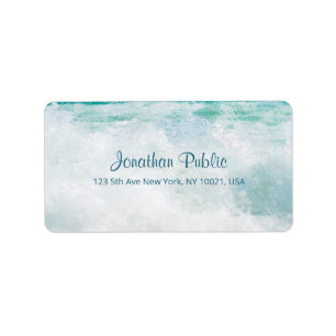 Seascape Waves Hand Script Text Elegante Adresse Adressaufkleber