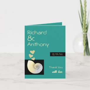 Seashell and Hearts, Beach Wedding Dankeskarte