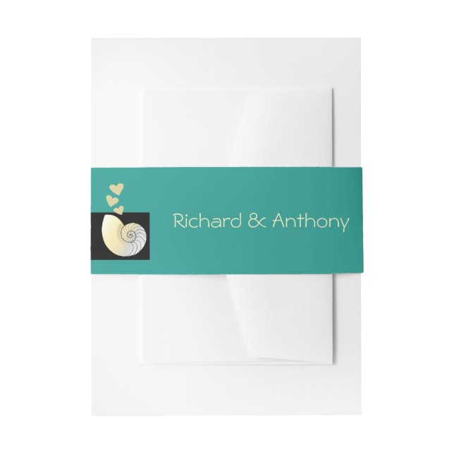 Seashell and Hearts, Beach Wedding Einladungsbanderole (Vorderseite Beispiel)