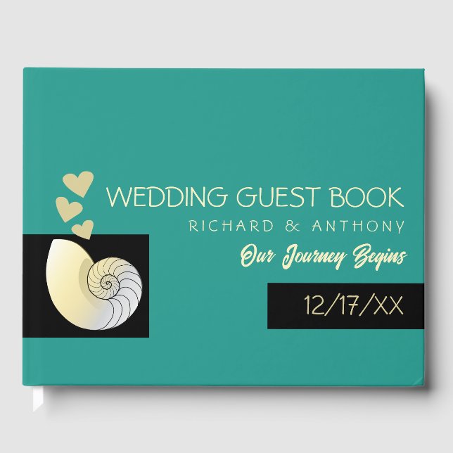 Seashell and Hearts, Beach Wedding Gästebuch (Vorderseite)