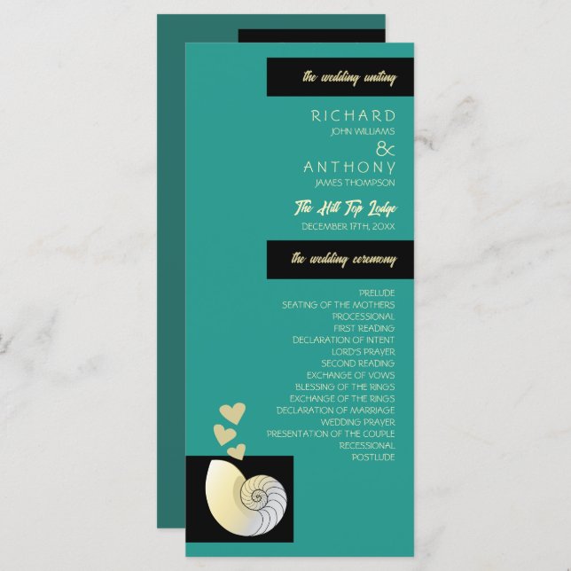 Seashell and Hearts, Beach Wedding Programm (Vorne/Hinten)