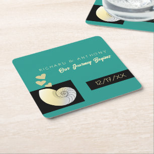 Seashell and Hearts, Beach Wedding Rechteckiger Pappuntersetzer