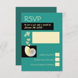 Seashell and Hearts, Beach Wedding RSVP Karte