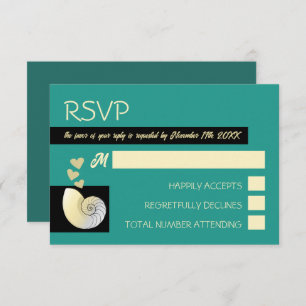 Seashell and Hearts, Beach Wedding RSVP Karte