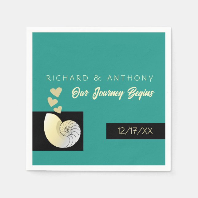 Seashell and Hearts, Beach Wedding Serviette (Vorderseite)