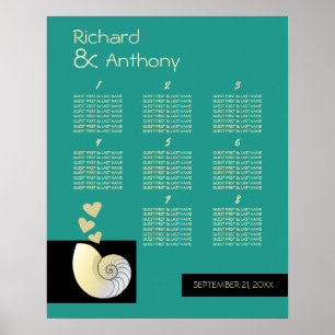 Seashell and Hearts, Beach Wedding Table Plan Poster