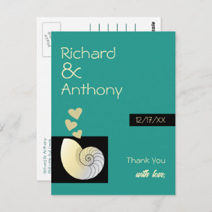 Seashell and Hearts, Beach Wedding Vielen Dank Postkarte