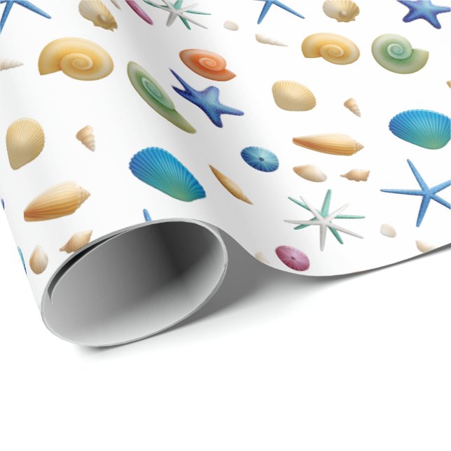 Seashell and Starfish Nautical Beach Gift Wrap Geschenkpapier (Rolleneckpunkt)