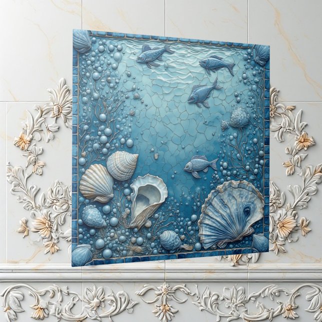 Seashell Aquatic Fish Underwater Bubble Backsplash Fliese (Seashell Aquatic Fish Underwater Bubble Backsplash Ceramic Tile)