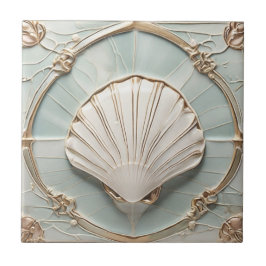 Seashell Art Nouveau Imitats Relief Mini Blue & Go Fliese