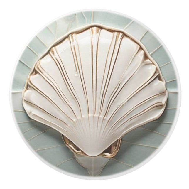 Seashell Art Nouveau Imitats Relief Mini Blue & Go Keramikknauf (Vorderseite)