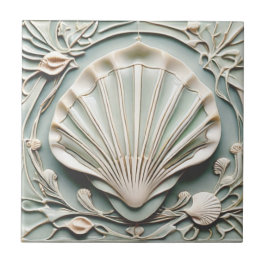 Seashell Art Nouveau Imitats Relief Minze Weiße Mu Fliese