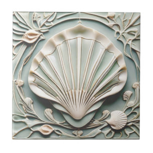 Seashell Art Nouveau Imitats Relief Minze Weiße Mu Fliese